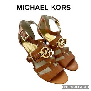 Michael Kors leather strappy gladiator brown camel heels size 8